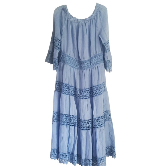 Surroundings Emma Linen Crocheted Tiered Maxi Dress Womens Petite Large - Picture 1 of 10